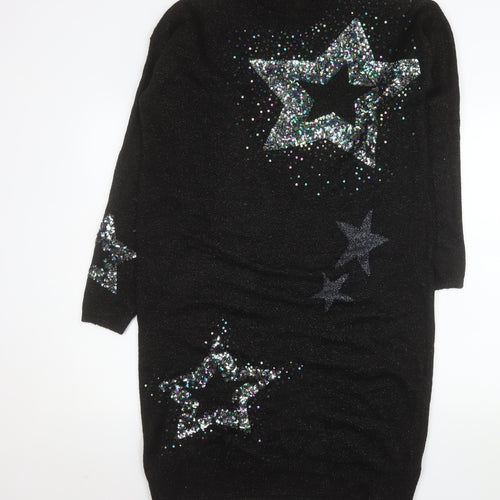 Next Girls Black Sequin Star Knit Sweater Dress 16 Years Party Winter