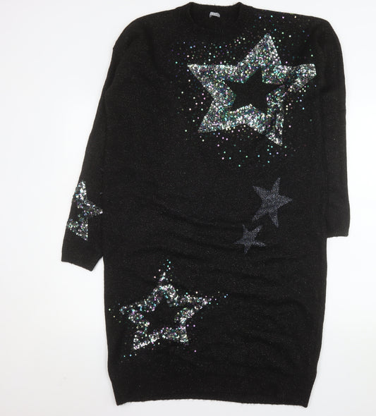 Next Girls Black Sequin Star Knit Sweater Dress 16 Years Party Winter