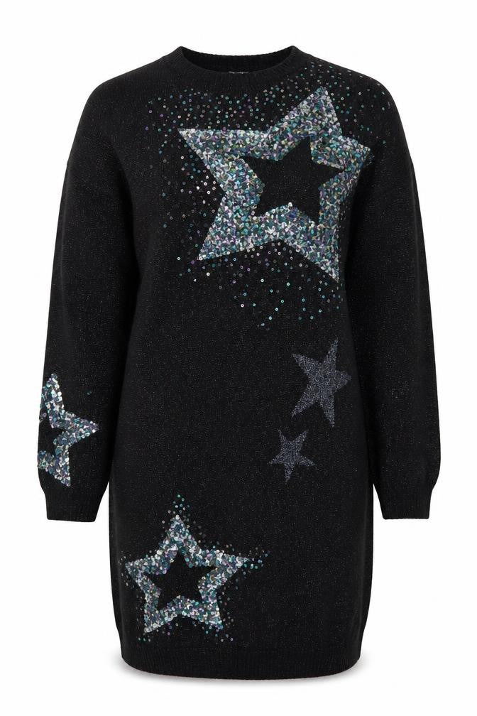 Next Girls Black Sequin Star Knit Sweater Dress 16 Years Party Winter