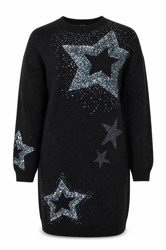 Next Girls Black Sequin Star Knit Sweater Dress 16 Years Party Winter