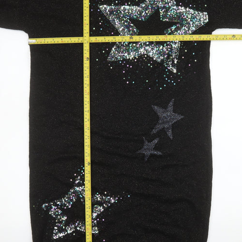 Next Girls Black Sequin Star Knit Sweater Dress 16 Years Party Winter