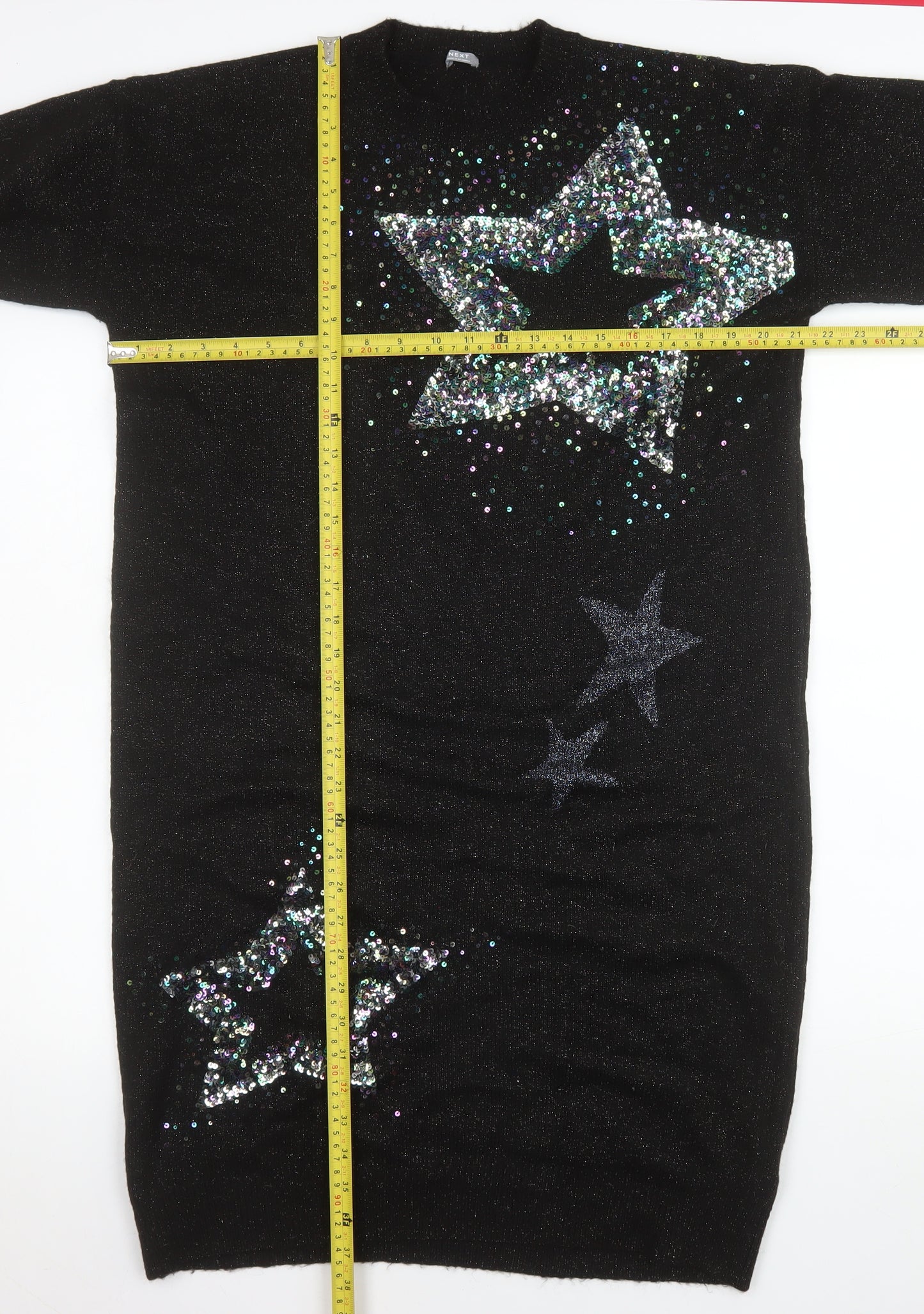 Next Girls Black Sequin Star Knit Sweater Dress 16 Years Party Winter