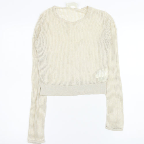 H&M Women Beige Crop Knit Top Lyocell Cashmere Size 12