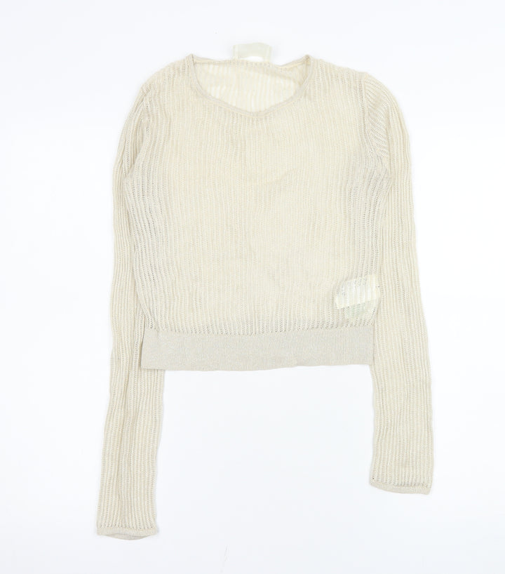 H&M Women Beige Crop Knit Top Lyocell Cashmere Size 12