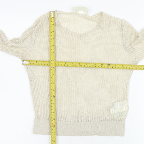 H&M Women Beige Crop Knit Top Lyocell Cashmere Size 12