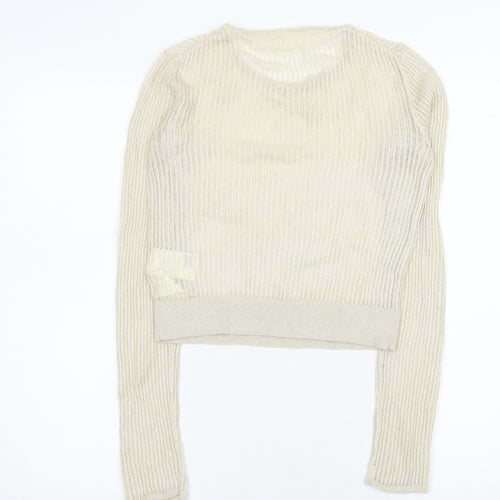 H&M Women Beige Crop Knit Top Lyocell Cashmere Size 12