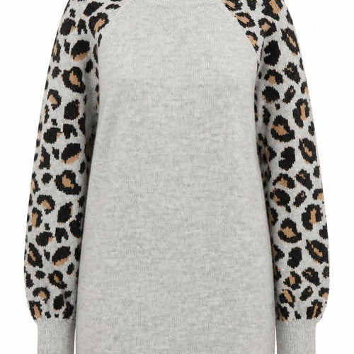 Tu Women Grey Leopard Sleeve Crew Neck Long Sleeve Jumper Size 12