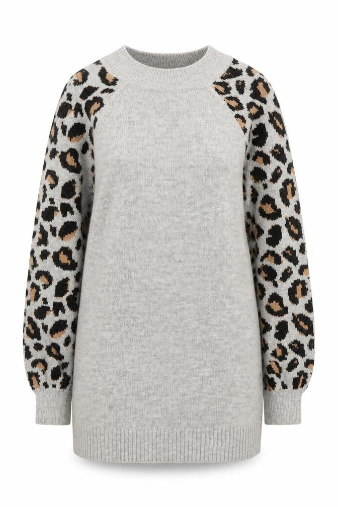 Tu Women Grey Leopard Sleeve Crew Neck Long Sleeve Jumper Size 12
