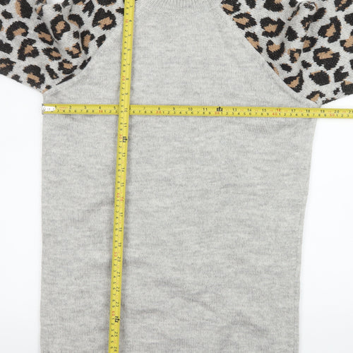 Tu Women Grey Leopard Sleeve Crew Neck Long Sleeve Jumper Size 12