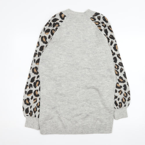 Tu Women Grey Leopard Sleeve Crew Neck Long Sleeve Jumper Size 12