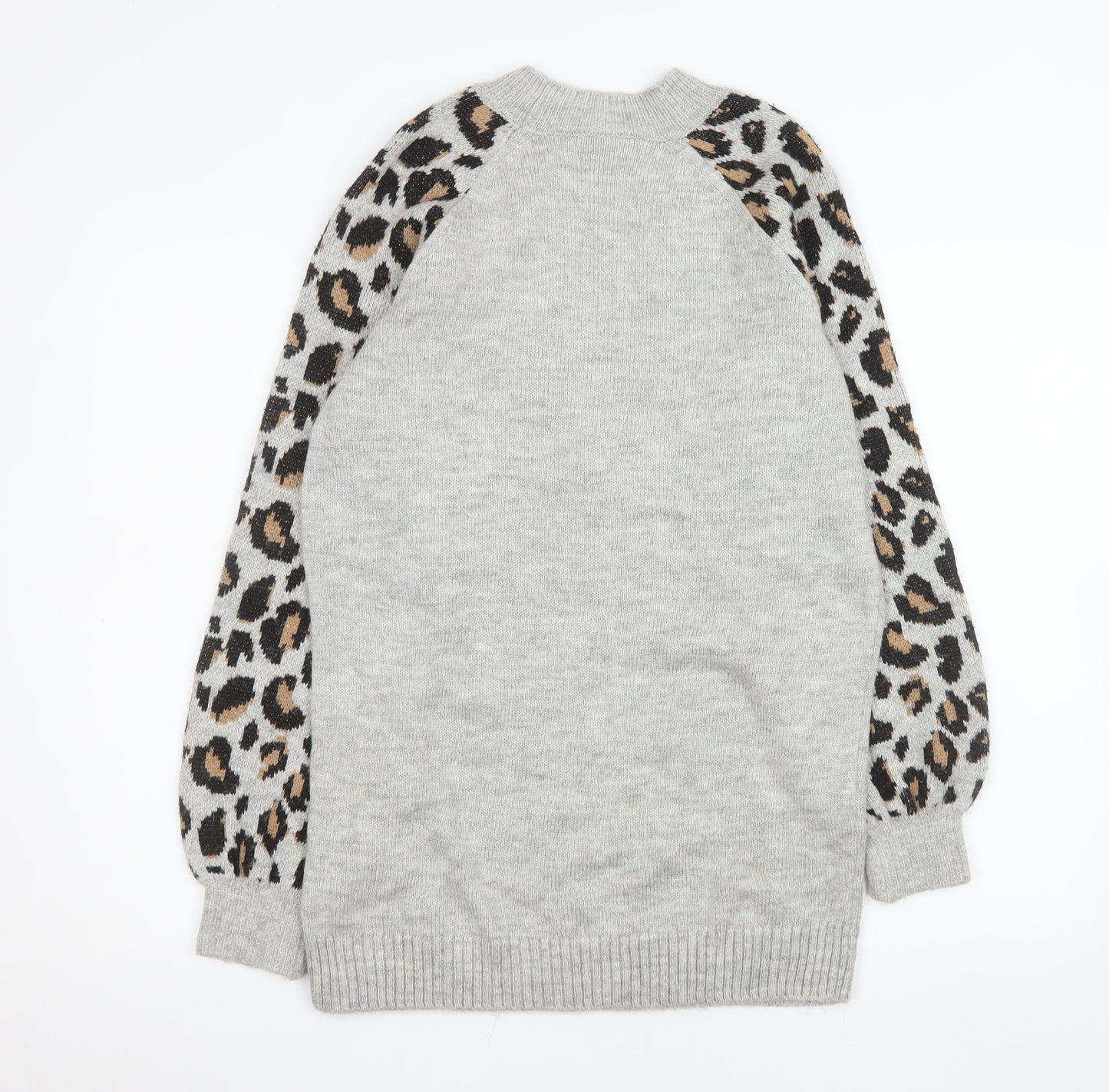 Tu Women Grey Leopard Sleeve Crew Neck Long Sleeve Jumper Size 12