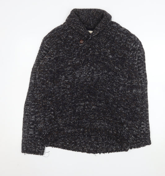 Burton Men’s Brown L Cable-Knit Wool Blend Collared Jumper