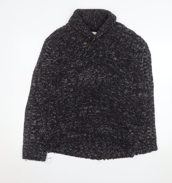 Burton Men’s Brown L Cable-Knit Wool Blend Collared Jumper