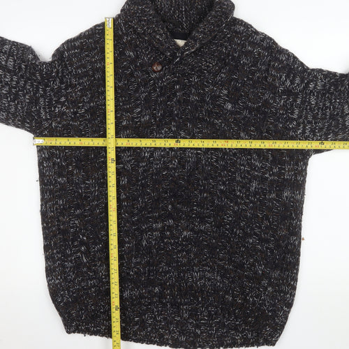 Burton Men’s Brown L Cable-Knit Wool Blend Collared Jumper