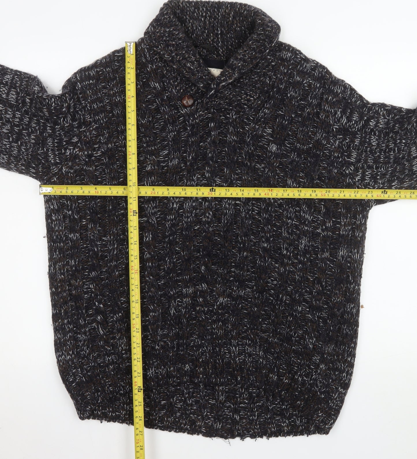 Burton Men’s Brown L Cable-Knit Wool Blend Collared Jumper