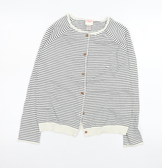 Cyrillus Women’s White Striped Cotton Cardigan Size 12