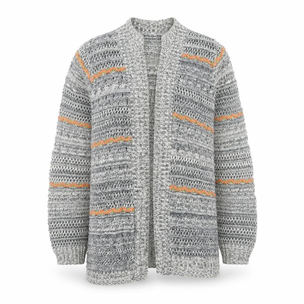 Front view of Xhilaration Women’s Grey Open Knit Boho Cardigan, size M