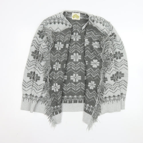 Mantaray Women’s Grey Fair Isle Fringe Cardigan Size 12 Regular