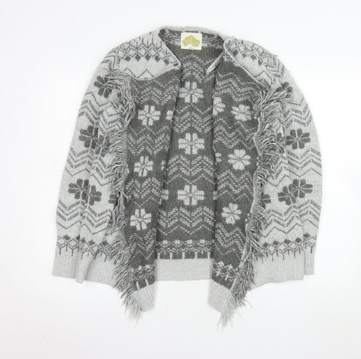 Mantaray Women’s Grey Fair Isle Fringe Cardigan Size 12 Regular