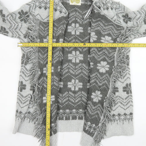 Mantaray Women’s Grey Fair Isle Fringe Cardigan Size 12 Regular