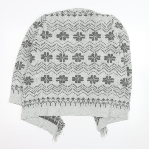 Mantaray Women’s Grey Fair Isle Fringe Cardigan Size 12 Regular