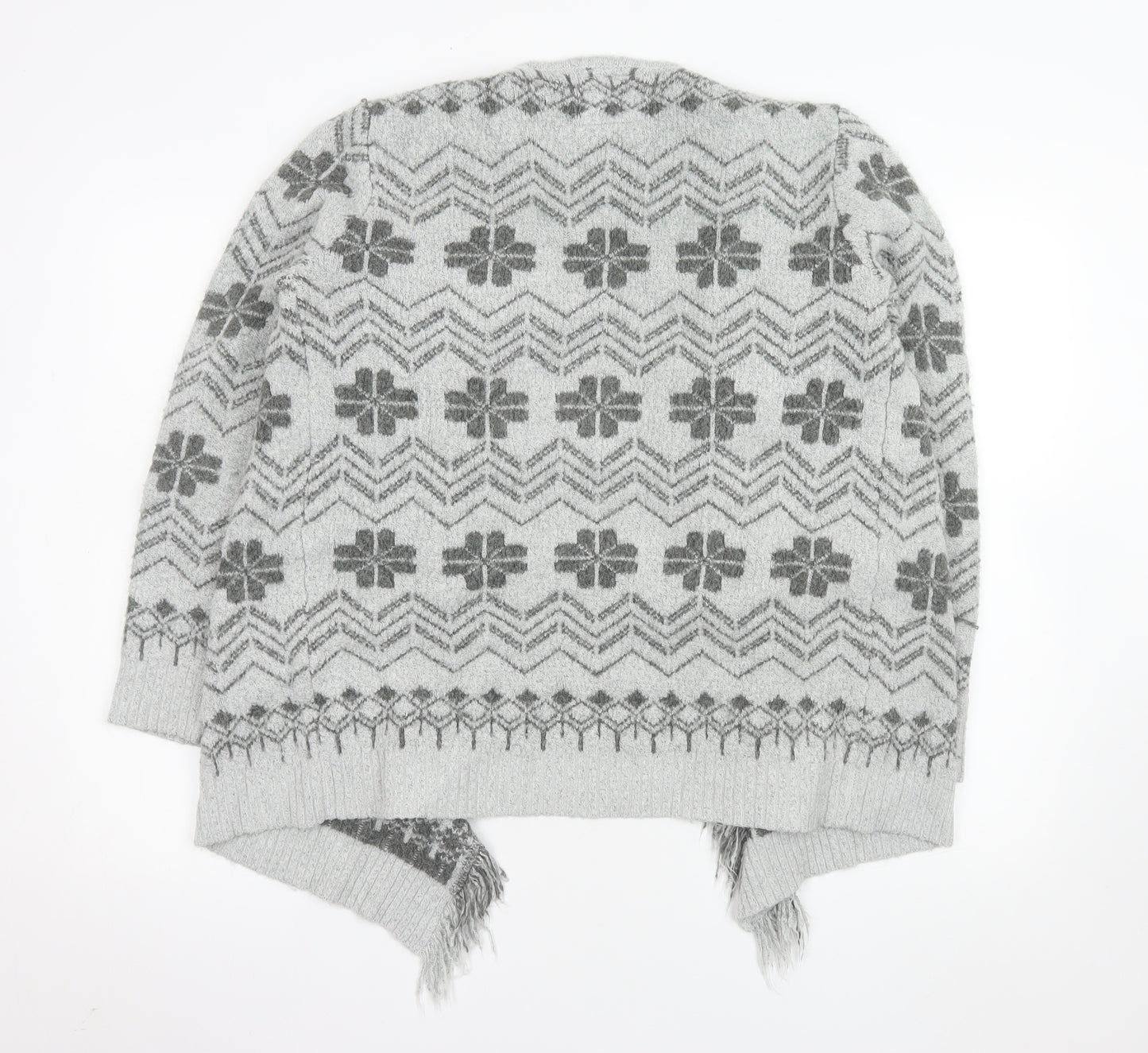 Mantaray Women’s Grey Fair Isle Fringe Cardigan Size 12 Regular
