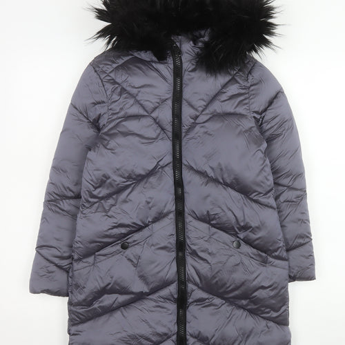 Tokyo Laundry Girls Grey Hooded Long Puffer Coat 9-10 Years Winter Jacket