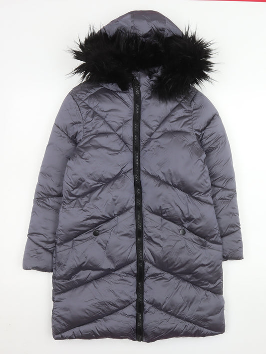 Tokyo Laundry Girls Grey Hooded Long Puffer Coat 9-10 Years Winter Jacket