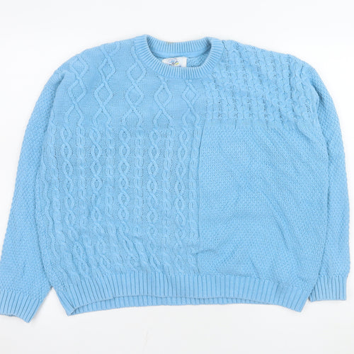 Mantaray Women Blue Cable-Knit Jumper Size 14 Cotton Blend