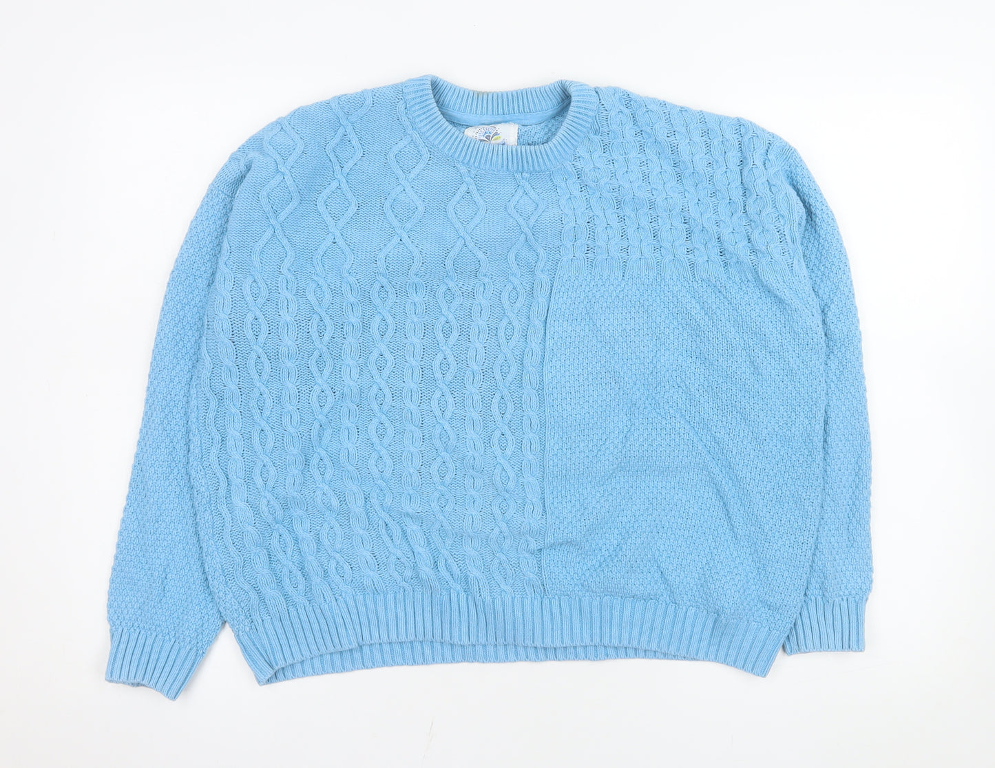 Mantaray Women Blue Cable-Knit Jumper Size 14 Cotton Blend