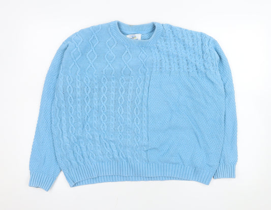 Mantaray Women Blue Cable-Knit Jumper Size 14 Cotton Blend
