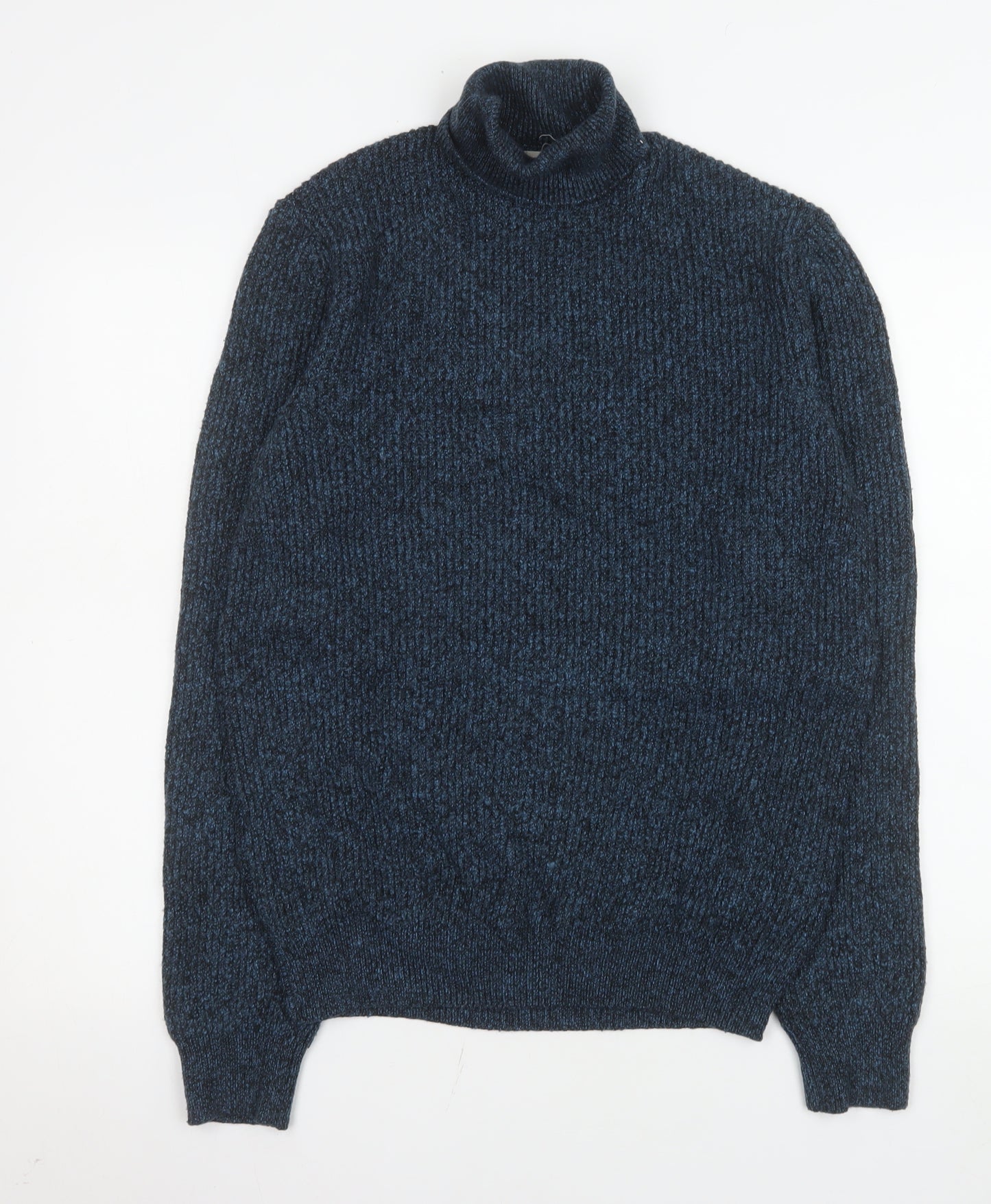 Marks and Spencer Men's Blue Roll Neck Chunky Knit Jumper Size S