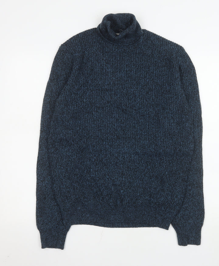 Marks and Spencer Men's Blue Roll Neck Chunky Knit Jumper Size S