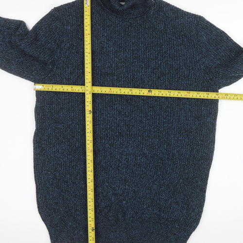 Marks and Spencer Men's Blue Roll Neck Chunky Knit Jumper Size S