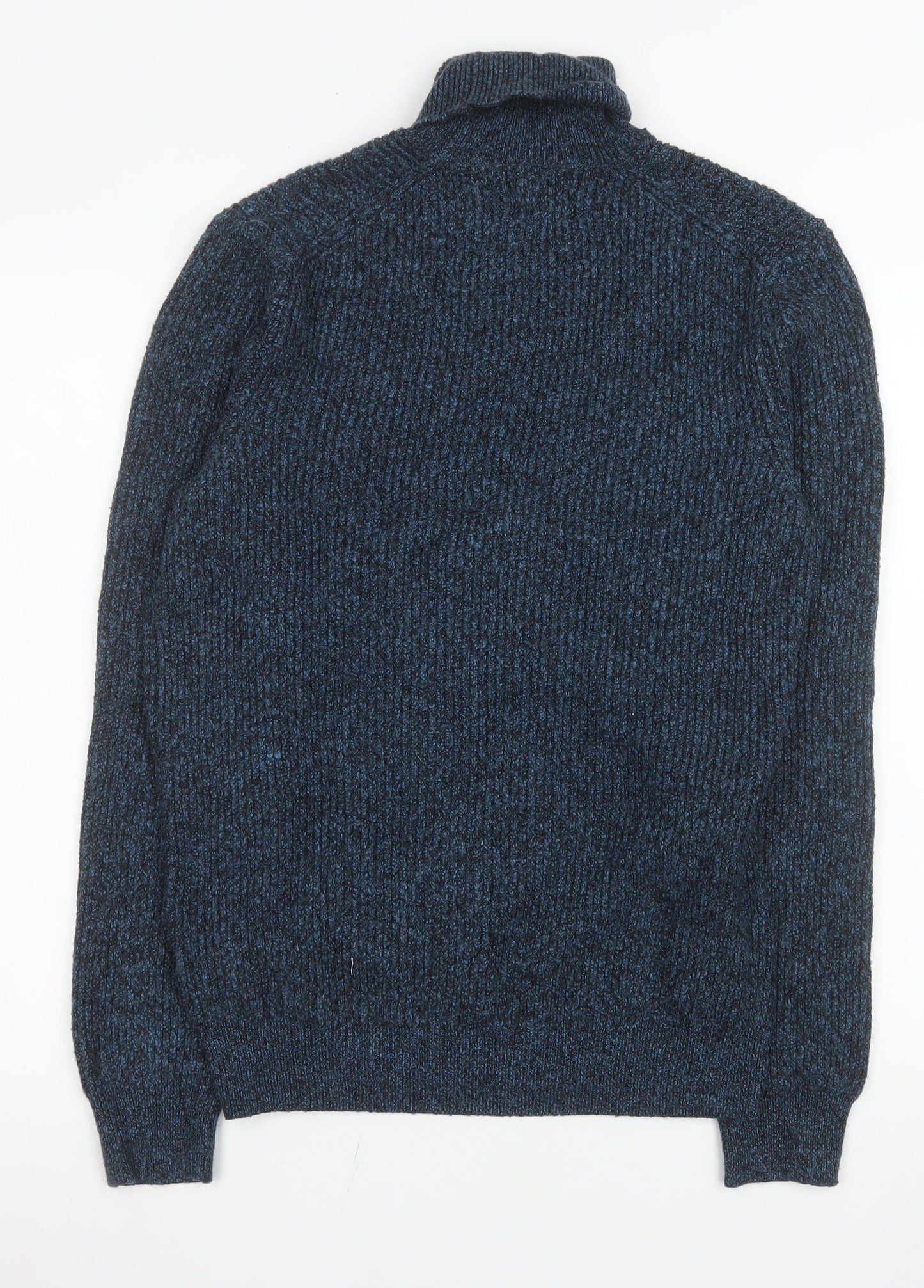 Marks and Spencer Men's Blue Roll Neck Chunky Knit Jumper Size S