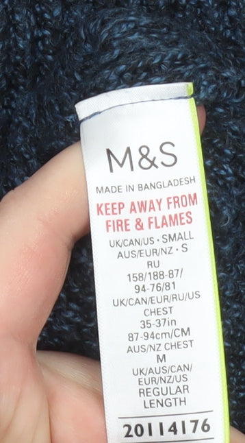 Marks and Spencer Men's Blue Roll Neck Chunky Knit Jumper Size S