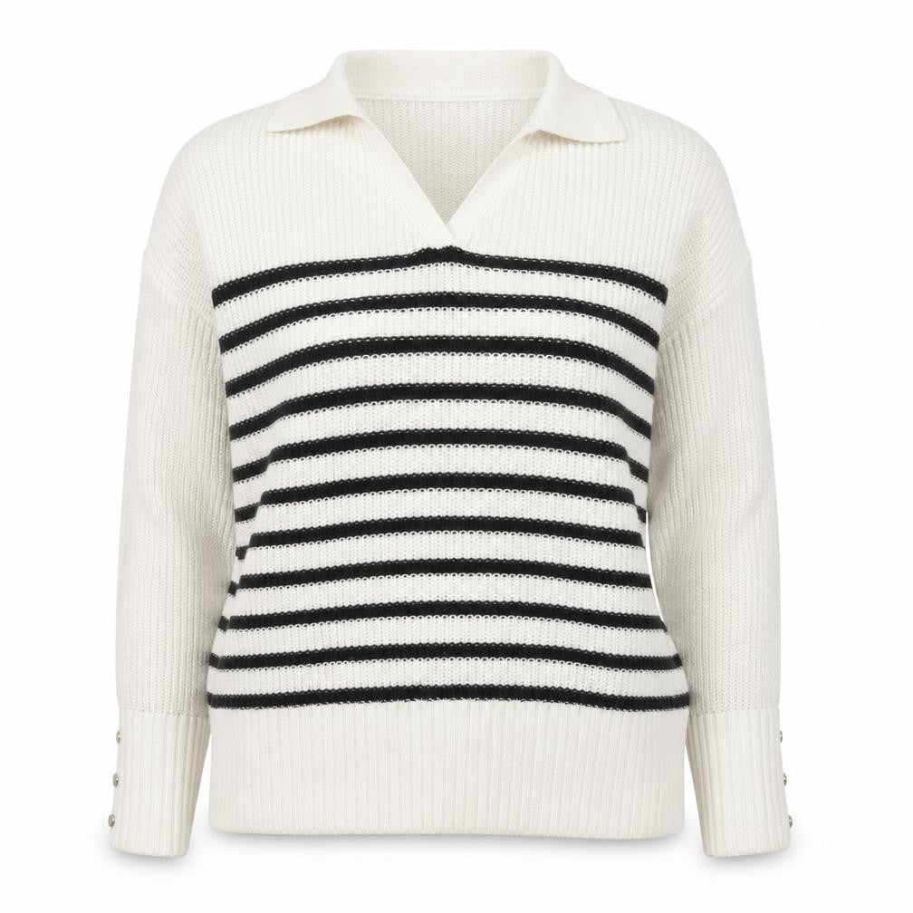Front view of Threadbare women’s ivory striped collared long sleeve jumper uk 12