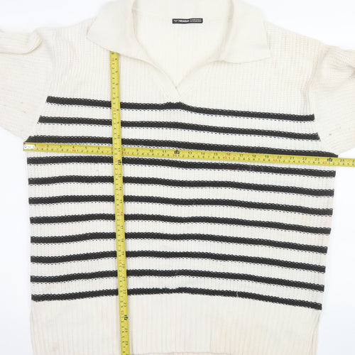 Threadbare Womens Ivory Striped Collared Long Sleeve Jumper UK 12