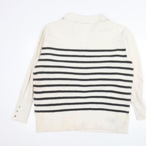Threadbare Womens Ivory Striped Collared Long Sleeve Jumper UK 12