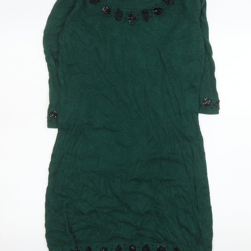 Dickins & Jones Women's Green Beaded Knit Shift Dress M