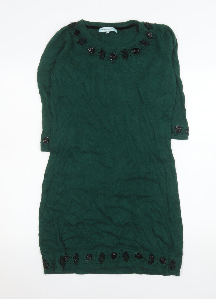 Dickins & Jones Women's Green Beaded Knit Shift Dress M