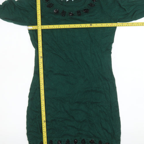 Dickins & Jones Women's Green Beaded Knit Shift Dress M