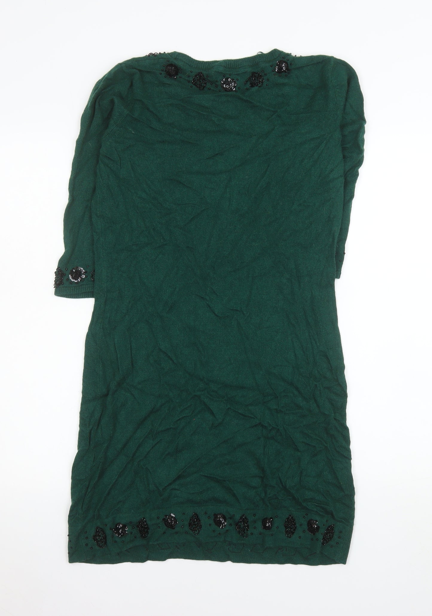 Dickins & Jones Women's Green Beaded Knit Shift Dress M