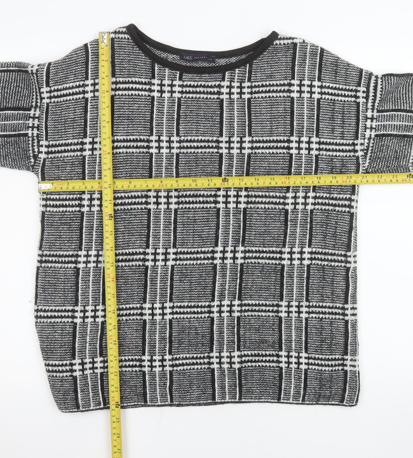 Marks and Spencer Womens Grey Check Knit Jumper UK 14
