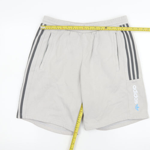 adidas Men Grey L Athletic Shorts with Pockets and 3-Stripes