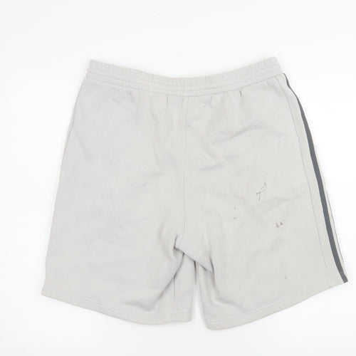 adidas Men Grey L Athletic Shorts with Pockets and 3-Stripes