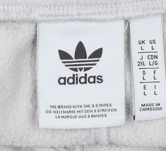 adidas Men Grey L Athletic Shorts with Pockets and 3-Stripes