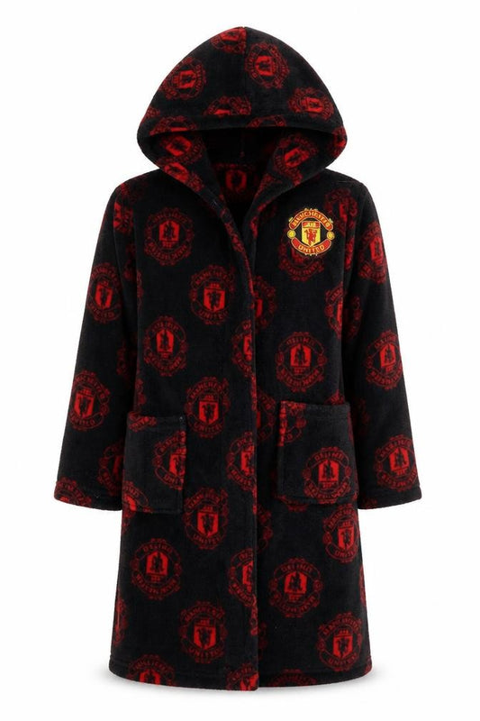 Manchester United Boys Black Fleece Hooded Robe 6-7 Years