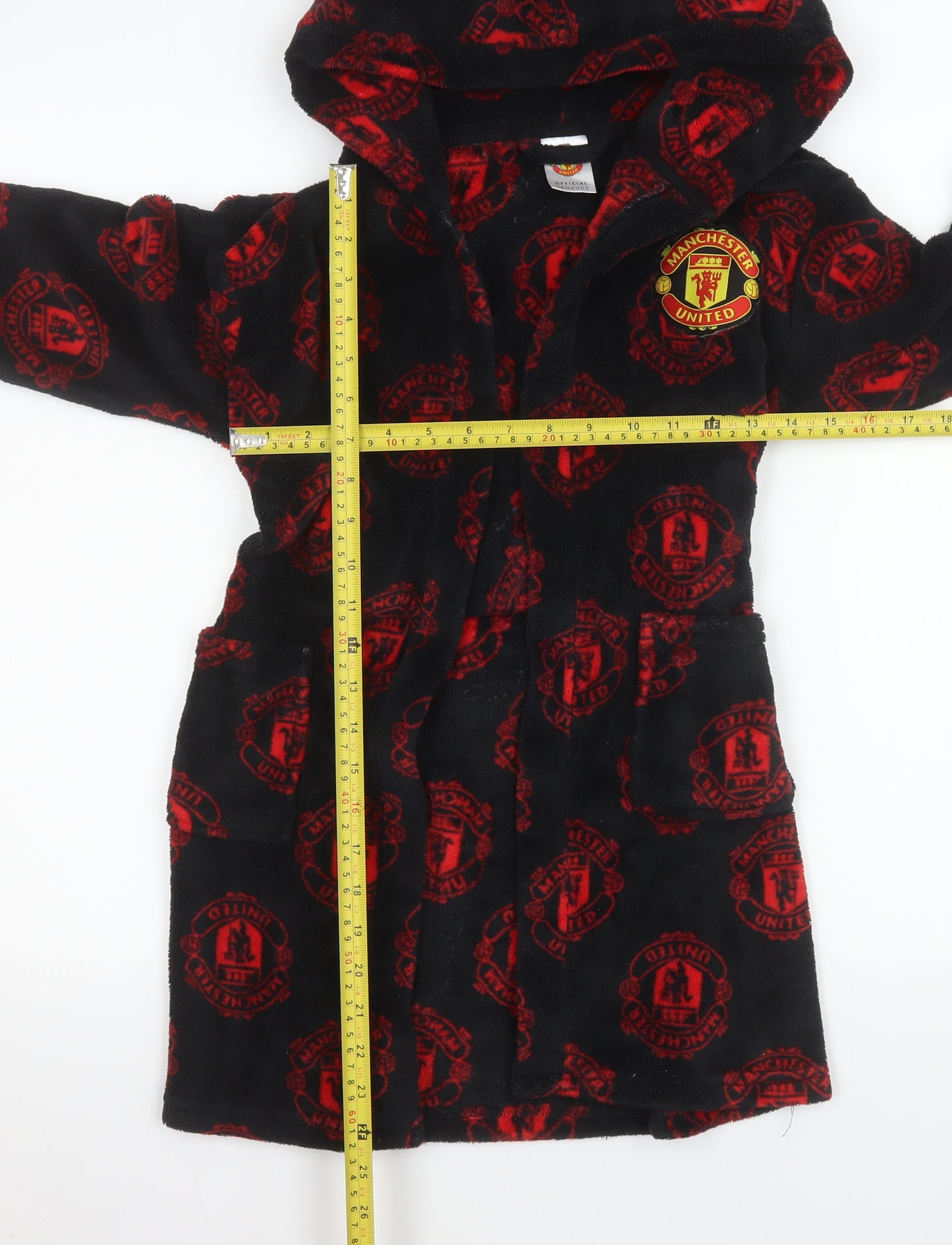 Manchester United Boys Black Fleece Hooded Robe 6-7 Years