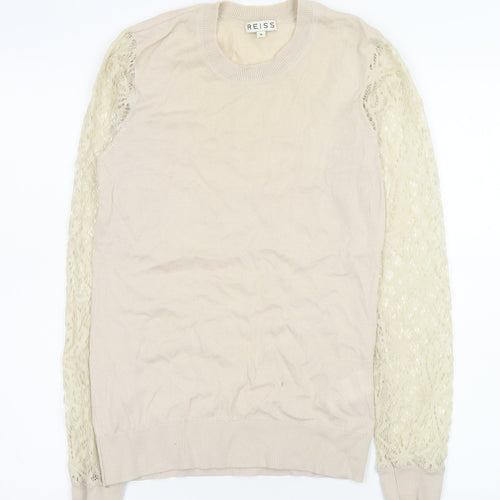 Reiss Women’s Beige Wool Lace Sleeve Knit Blouse Size M